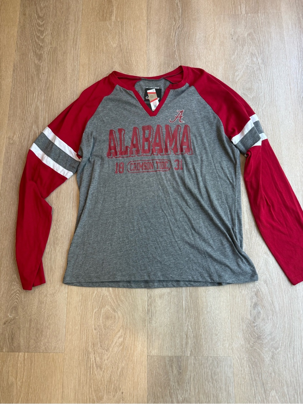 Alabama Women’s Long Sleeve Raglan Tee - Gray & Red